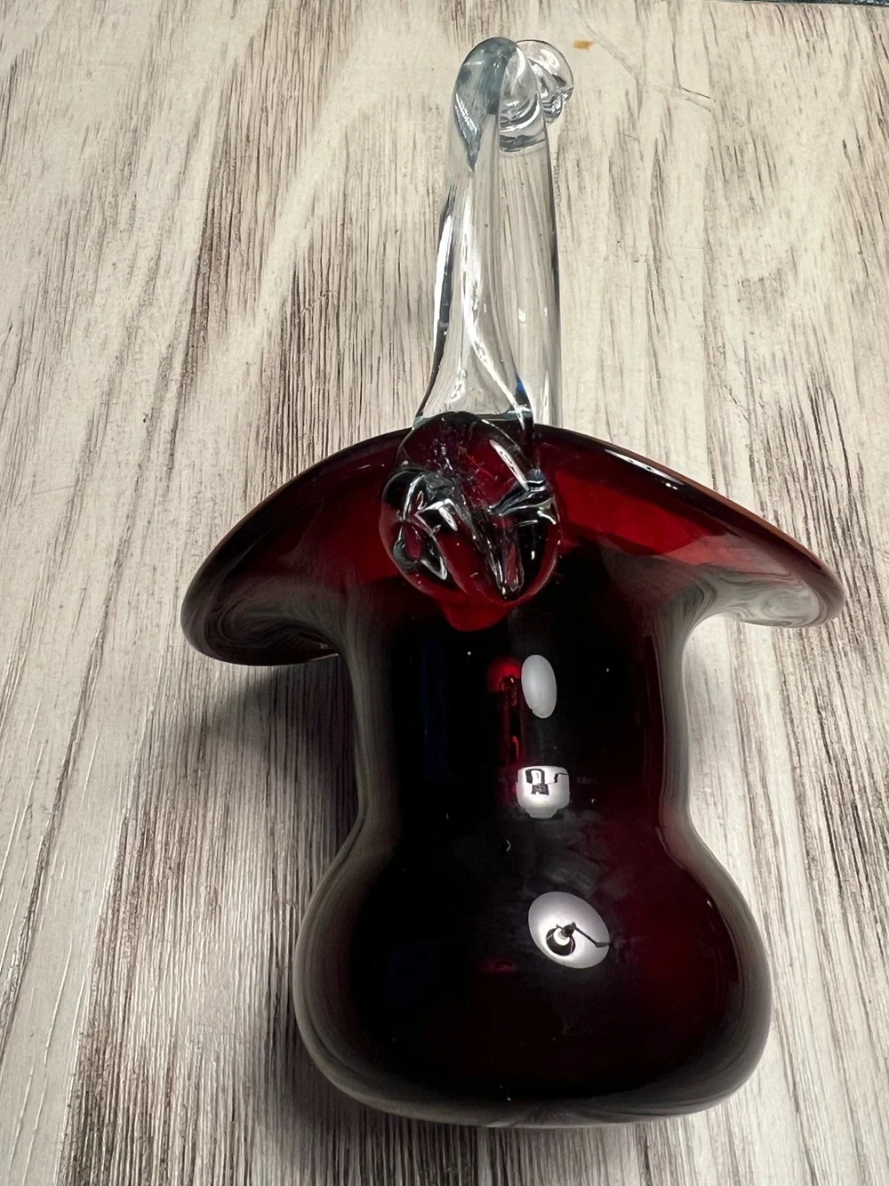 Hand Blown Ruby Red Art Glass Basket Clear Handle Decorative Bowl Vase